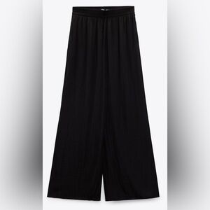 Black Sateen Wide Leg Pants